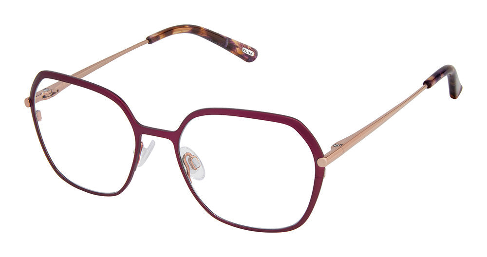 KLIIK Denmark K-792 Geometric Eyeglasses in Plum Copper — women's full rim stainless steel frame with spring hinge
