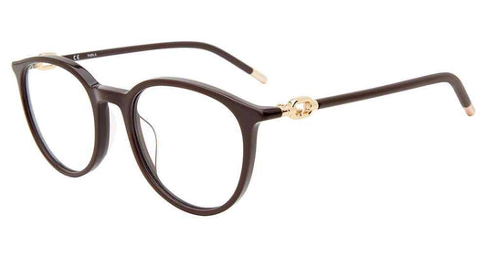 Purple:
Furla VFU548 Pantos Eyeglasses in Purple — women's full acetate frame, no visible hinges, prescription-ready

