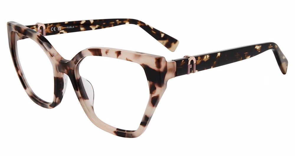 Pink Brown Havana:
Furla VFU761 Square Eyeglasses in Pink Brown Havana — women's full plastic frame, no hinges, prescription-ready

