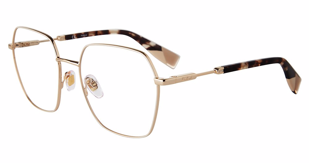 Rose Gold Ivory Parts:
Furla VFU640 Geometric Eyeglasses in Rose Gold Ivory Parts — women's full metal frame, standard hinge, prescription-ready
