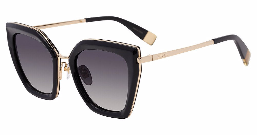 Shiny Black:
Furla SFU821 Square Sunglasses in Shiny Black — women's metal frame, no visible hinges
