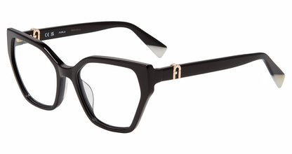 Shiny Black:
Furla VFU761 Square Eyeglasses in Shiny Black — women's full plastic frame, no hinges, prescription-ready
