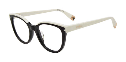 Shiny Black:
Furla VFU681 Butterfly Eyeglasses in Shiny Black — women's full plastic frame, single bridge, no hinges, prescription-ready
