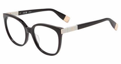 Shiny Black:
Furla VFU720 Butterfly Eyeglasses in Shiny Black — women's full plastic frame, spring hinges, prescription-ready
