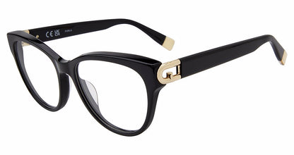 Shiny Black:
Furla VFU827 Butterfly Eyeglasses in Shiny Black — women's full plastic frame, no hinges, prescription-ready
