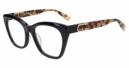 Shiny Black:
Furla VFU825V Cat Eye Eyeglasses in Shiny Black — women's full plastic frame, no hinges, prescription-ready
