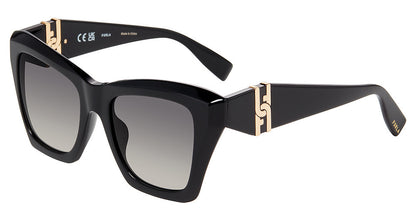Shiny Black:
Furla SFU884 Square Sunglasses in Shiny Black — women's full plastic frame, no visible hinges, prescription-ready
