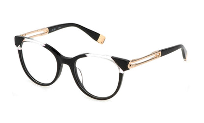 Shiny Black:
Furla VFU672 Pantos Eyeglasses in Shiny Black — women's full plastic frame, no hinges, prescription-ready
