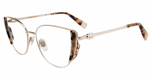 Shiny Brown Beige Havana:
Furla VFU771W Butterfly Eyeglasses in Shiny Brown Beige Havana — women's full metal frame, no hinges, prescription-ready
