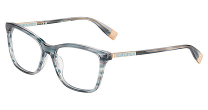 Striped Blue Grey:
Furla VFU874 Square Eyeglasses in Striped Blue Grey — women's full plastic frame, spring hinges, prescription-ready
