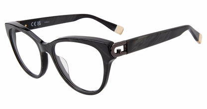 Shiny Black Mother of Pearl:
Furla VFU827 Butterfly Eyeglasses in Shiny Black Mother of Pearl — women's full plastic frame, no hinges, prescription-ready
