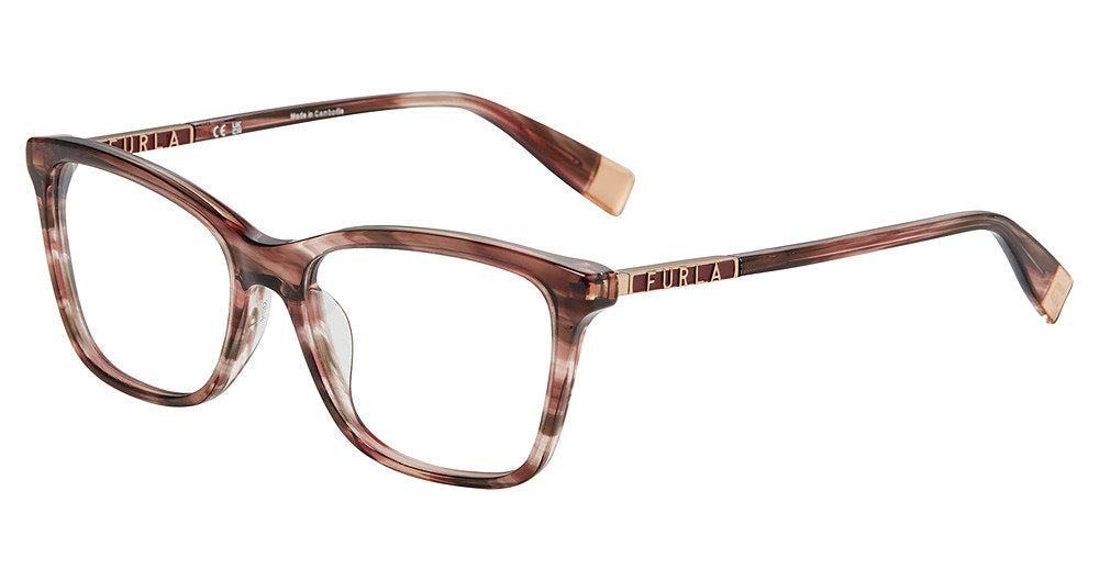 Striped Brown Pink:
Furla VFU874 Square Eyeglasses in Striped Brown Pink — women's full plastic frame, spring hinges, prescription-ready
