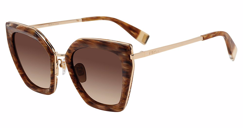 Shiny Brown Striped Havana:
Furla SFU821 Square Sunglasses in Shiny Brown Striped Havana — women's metal frame, no visible hinges
