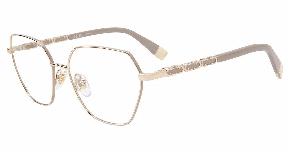Shiny Copper Gold w/ Color Points:
Furla VFU834 Butterfly Eyeglasses in Shiny Copper Gold — women's full metal frame, spring hinges, prescription-ready
