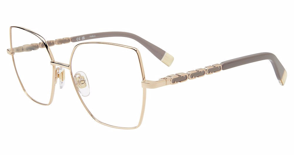 Shiny Copper Gold:
Furla VFU835 Square Eyeglasses in Shiny Copper Gold — women's full metal frame, spring hinges, prescription-ready
