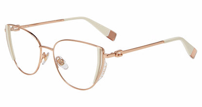 Shiny Copper Gold:
Furla VFU771V Butterfly Eyeglasses in Shiny Copper Gold — women's full metal frame, no hinges, prescription-ready
