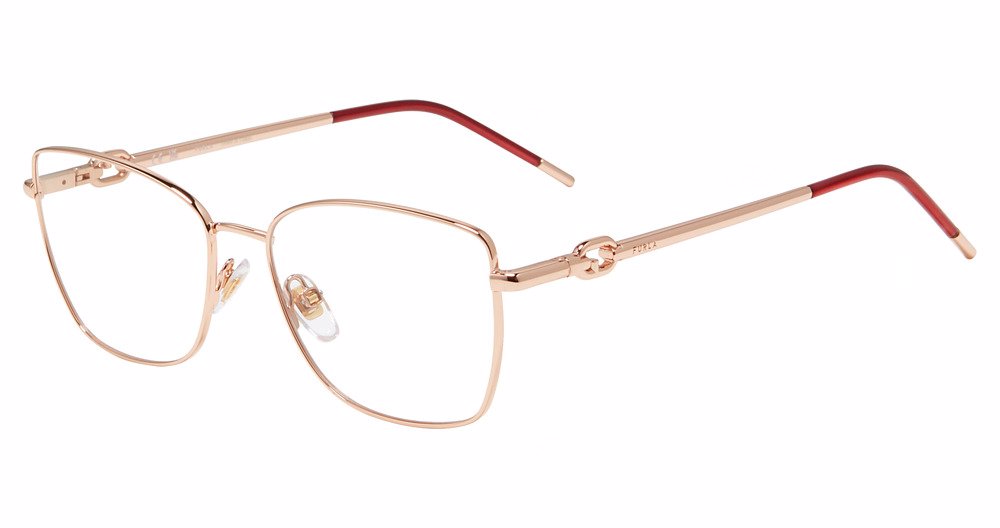 Shiny Copper Gold:
Furla VFU728 Square Eyeglasses in Shiny Copper Gold — women's full metal frame, spring hinges, prescription-ready
