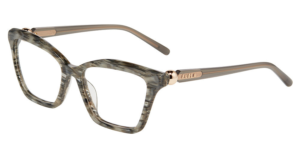 Striped Grey:
Furla VFU876 Square Eyeglasses in Striped Grey — women's full plastic frame, no hinges, prescription-ready
