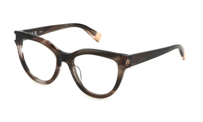 Striped Grey:
Furla VFU679V Butterfly Eyeglasses in Striped Grey — women's full plastic frame, no hinges, prescription-ready

