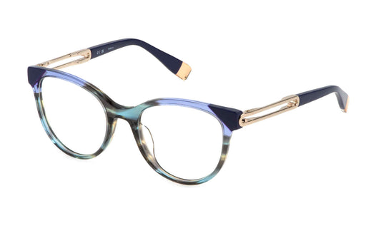 Striped Green Blue:
Furla VFU672 Pantos Eyeglasses in Striped Green Blue — women's full plastic frame, no hinges, prescription-ready
