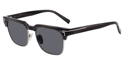 Smoke Horn:
TUMI STU514 Square Sunglasses in Smoke Horn — men's full-rim metal frame with sculpted temples and silver-tone TUMI T logo
