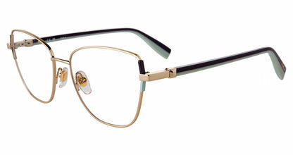 Shiny Light Gold:
Furla VFU727 Butterfly Eyeglasses in Shiny Light Gold — women's full metal frame, spring hinges, prescription-ready
