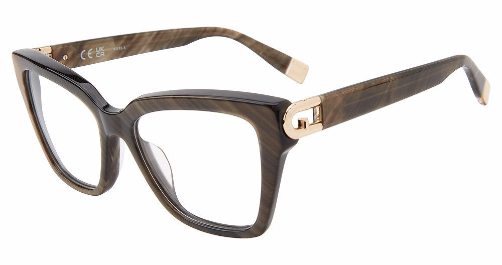Shiny Pearly Brown:
Furla VFU826 Square Eyeglasses in Shiny Pearly Brown — women's full plastic frame, no hinges, prescription-ready
