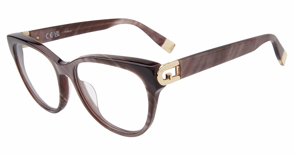 Shiny Pearly Violet:
Furla VFU827 Butterfly Eyeglasses in Shiny Pearly Violet — women's full plastic frame, no hinges, prescription-ready
