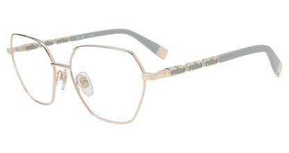 Shiny Rose Gold:
Furla VFU834 Butterfly Eyeglasses in Shiny Rose Gold — women's full metal frame, spring hinges, prescription-ready
