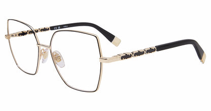 Shiny Rose Gold w/ Black Points:
Furla VFU835 Square Eyeglasses in Shiny Rose Gold w/ Black Points — women's full metal frame, spring hinges, prescription-ready
