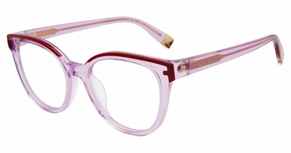 Shiny Transparent Lilac:
Furla VFU681 Butterfly Eyeglasses in Shiny Transparent Lilac — women's full plastic frame, single bridge, no hinges, prescription-ready
