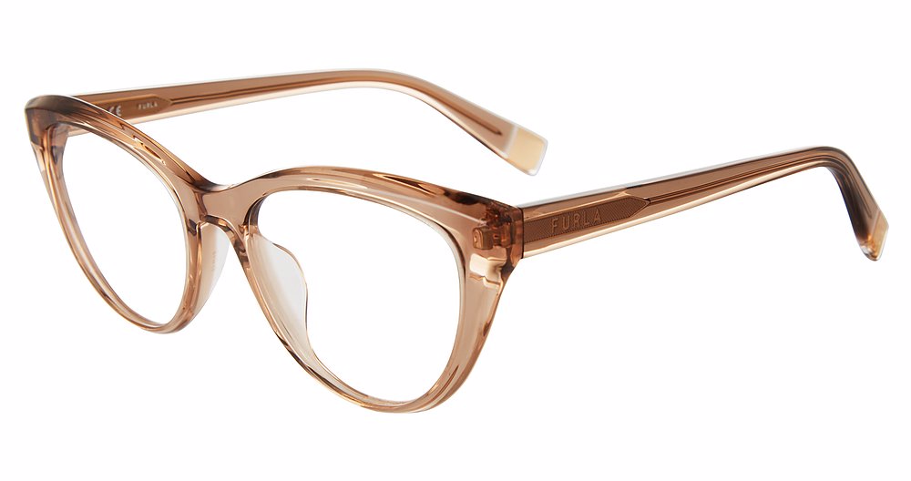 Tobacco:
Furla VFU643V Butterfly Eyeglasses in Tobacco — women's full plastic frame, no hinges, prescription-ready
