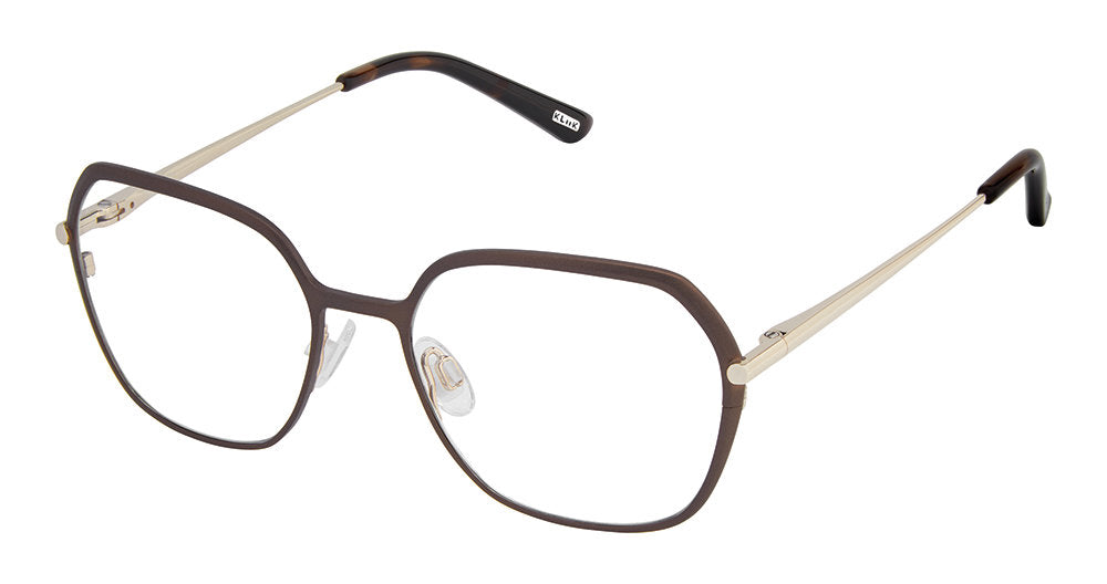 KLIIK Denmark K-792 Geometric Eyeglasses in Taupe Gold — women's full rim stainless steel frame with spring hinge
