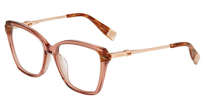Transparent Light Brown:
Furla VFU830 Square Eyeglasses in Transparent Light Brown — women's full plastic frame, spring hinges, prescription-ready
