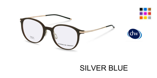 Porsche Design P8734 Round Eyeglasses in Silver-Blue — unisex full metal frame no-hinge
