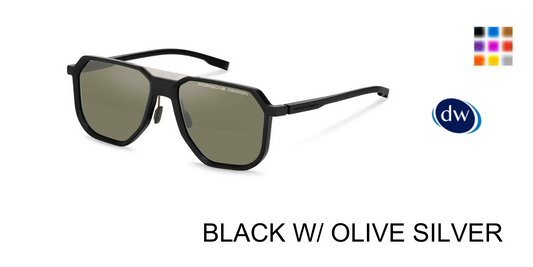 Porsche Design P8980 Square Sunglasses in Black with Olive Silver — men's full plastic frame no-hinge
