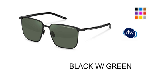 Porsche Design P8976 Square Sunglasses in Black with Green — men's full metal frame with spring hinge
