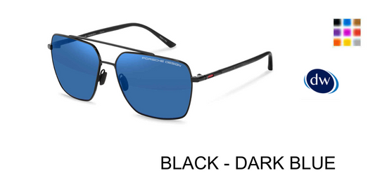 Porsche Design P8974 Square Sunglasses in Black Dark Blue — men's featherlight titanium frame with spring hinge
