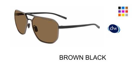 Porsche Design P8971 Square Sunglasses in Brown Black — men's full metal frame with spring hinge
