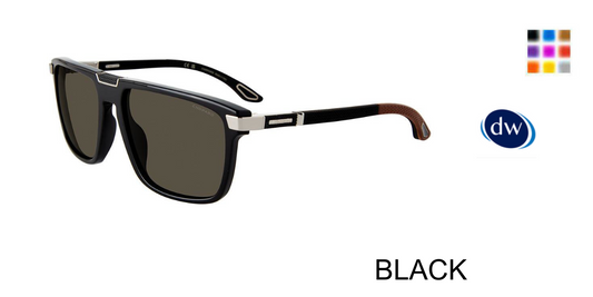 Chopard SCH359V Square Sunglasses in Black 700P — men's polarized acetate frame with brushed silver accents

