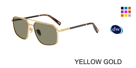 Chopard SCHL77 Navigator Sunglasses in Yellow Gold — men's metal frame with gold double bridge, textured brow detailing and dark temples
