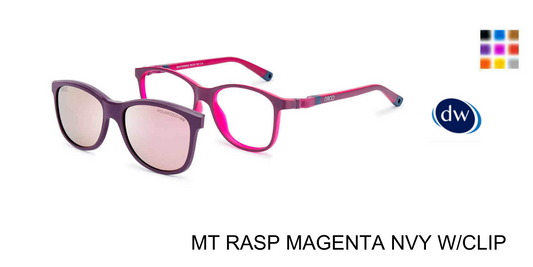 MT Raspberry Magenta Navy:
Nano Vista Quest SC 3.0 Soft Square Kids Eyeglasses in MT Raspberry Magenta Navy — flexible Siliflex frame with clip-on
