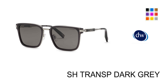 Chopard SCH375 Square Sunglasses in Transparent Dark Grey 705P — men's polarized frame with polished metal trim
