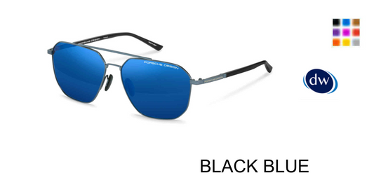 Black Blue (template):
Porsche Design P8967 Aviator Sunglasses in Black Blue — men's full metal frame, no hinges, UV protection
