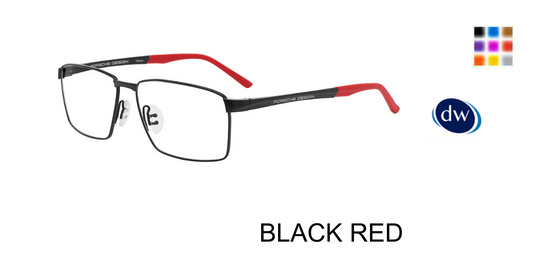 Porsche Design P8777 Square Eyeglasses in Black Red — men's full frame with standard hinge
