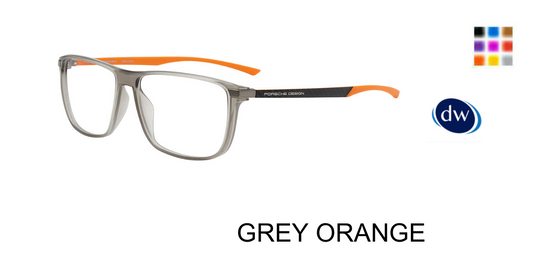 Porsche Design P8781 Square Eyeglasses in Grey Orange — hinge-free men's frame
