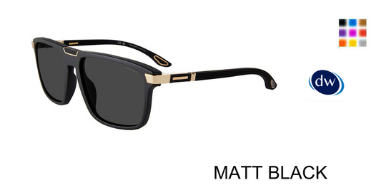 Chopard SCH359 Square Sunglasses in Matte Black — men's polarized full acetate frame, side view
