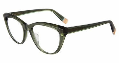 Transparent Green:
Furla VFU643V Butterfly Eyeglasses in Transparent Green — women's full plastic frame, no hinges, prescription-ready
