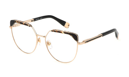 Total Rose Gold:
Furla VFU673V Butterfly Eyeglasses in Total Rose Gold — women's full metal frame, adjustable nose pads, prescription-ready
