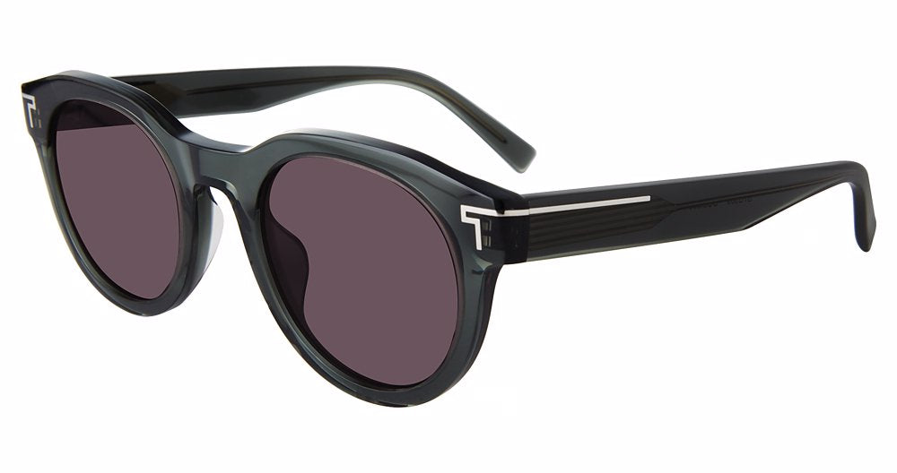 Transparent Sage:
TUMI STU509 Rounded Sunglasses in Transparent Sage — unisex full-rim acetate frame with sculpted TUMI T logo temples
